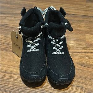 Black Lace Up Boots with High Top Design and Padded Collar